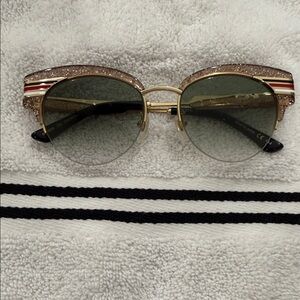 Gold Glitter Cat-Eye Sunglasses with Green Lenses